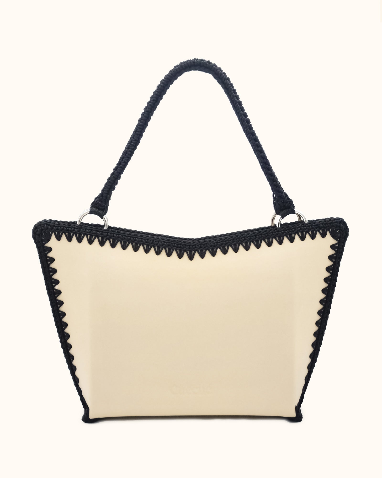 Bolso shopper grande artesanal Tatyana L beige y negro de cuero y crochet - Hecho a mano por Cueché