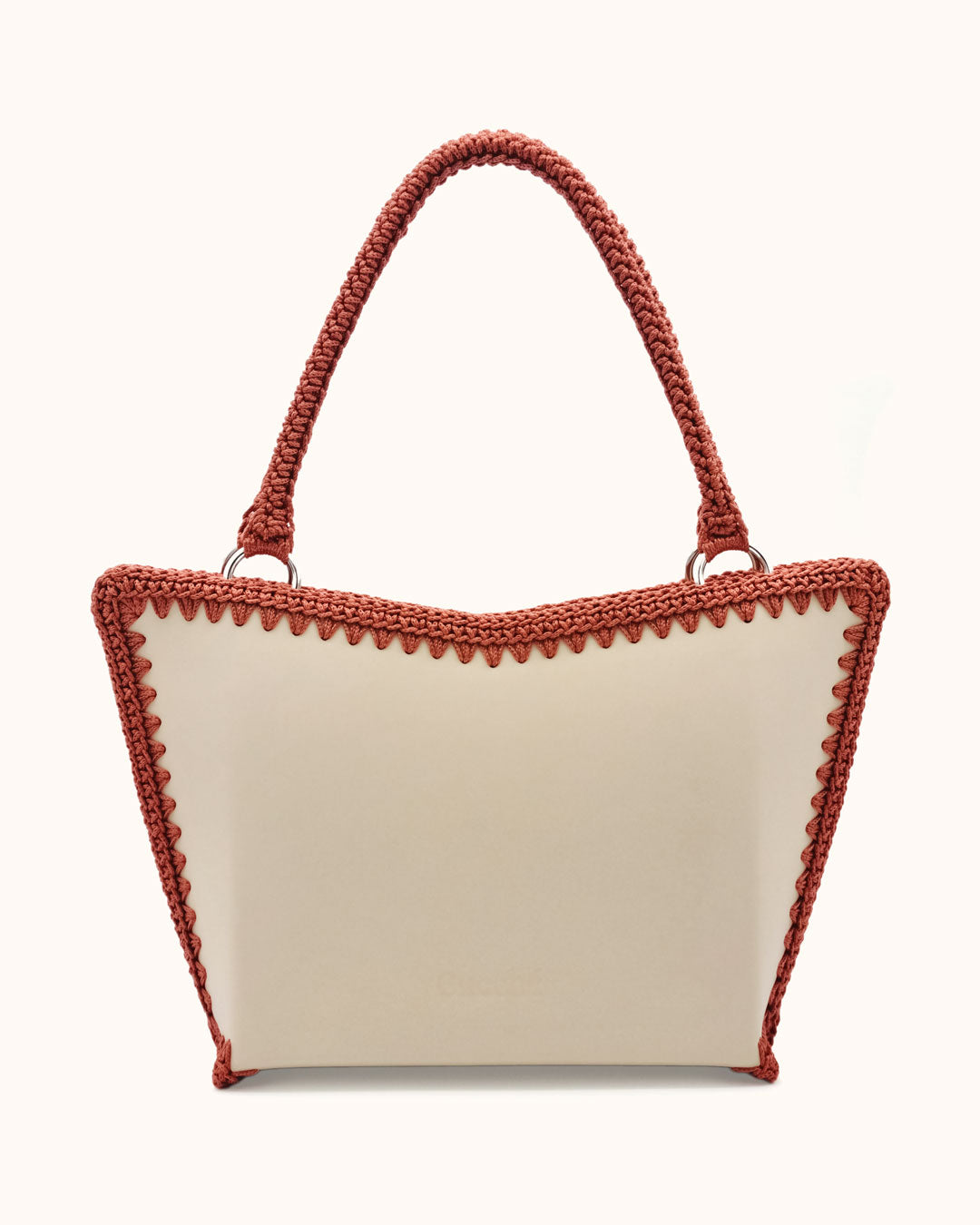 Bolso shopper grande artesanal Tatyana L beige y óxido de cuero y crochet - Hecho a mano por Cueché