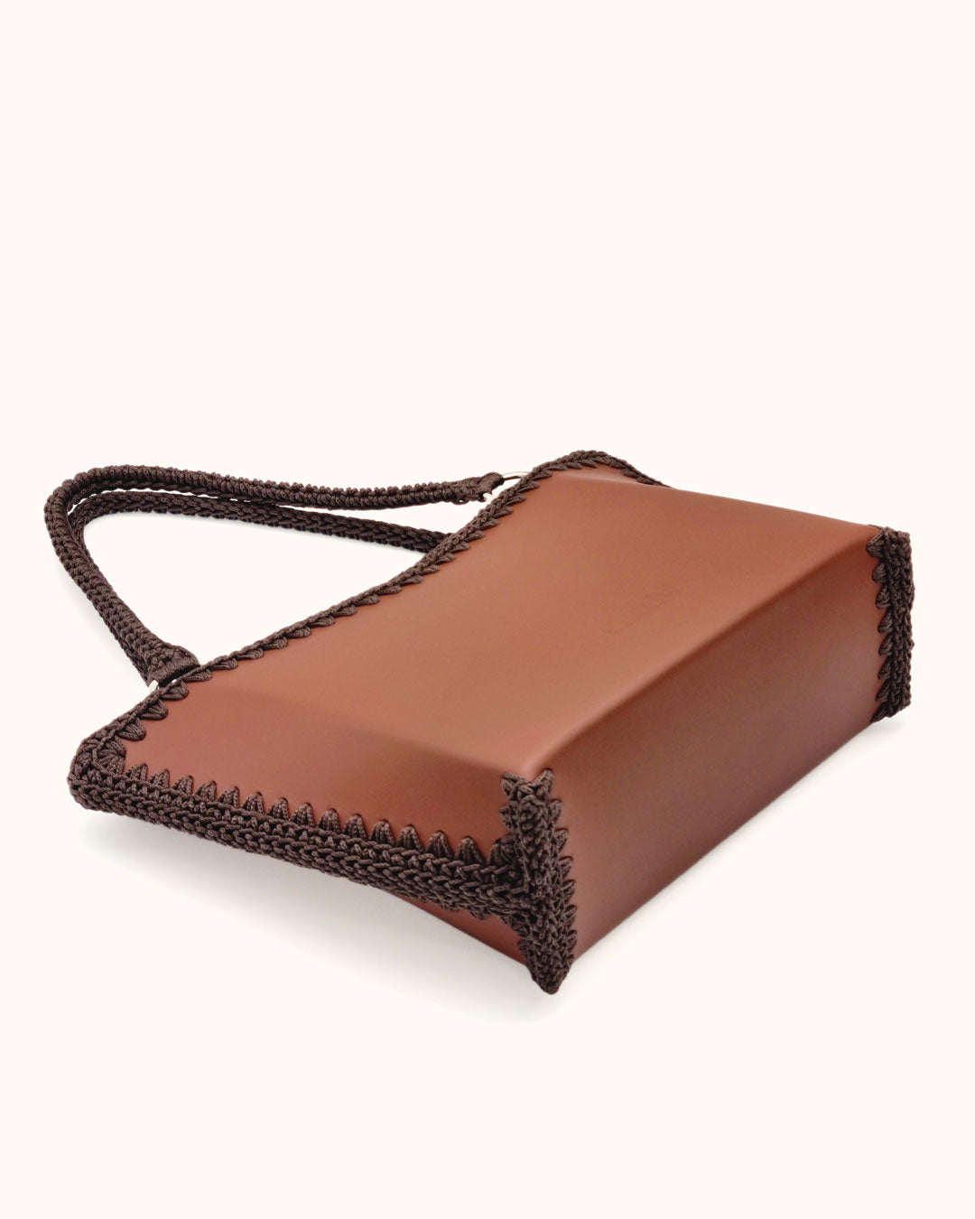 Bolso shopper grande artesanal Tatyana L marrón de cuero y crochet - Hecho a mano por Cueché