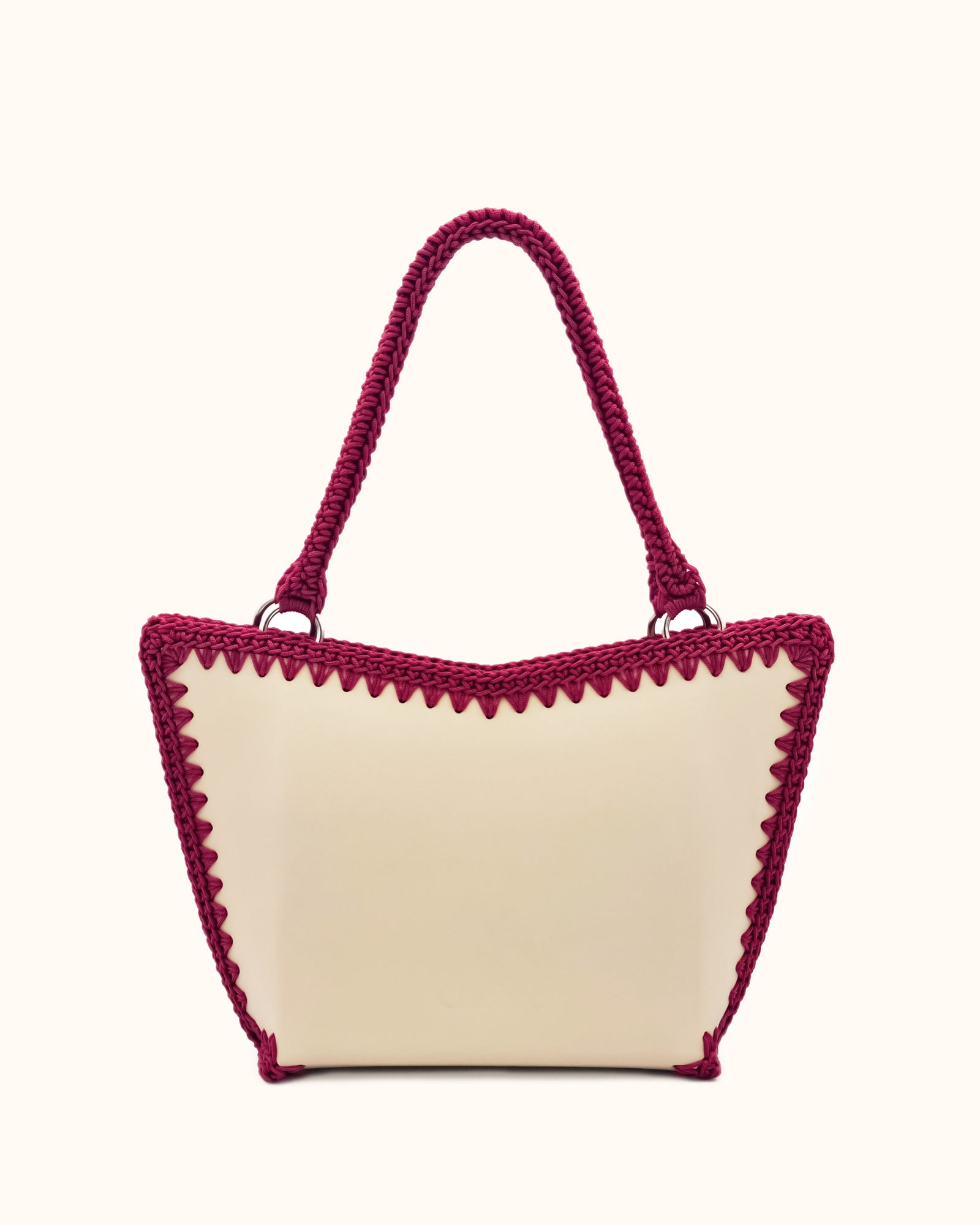 Bolso shopper mediano artesanal Tatyana M beige y burdeos de cuero y crochet - Hecho a mano por Cueché