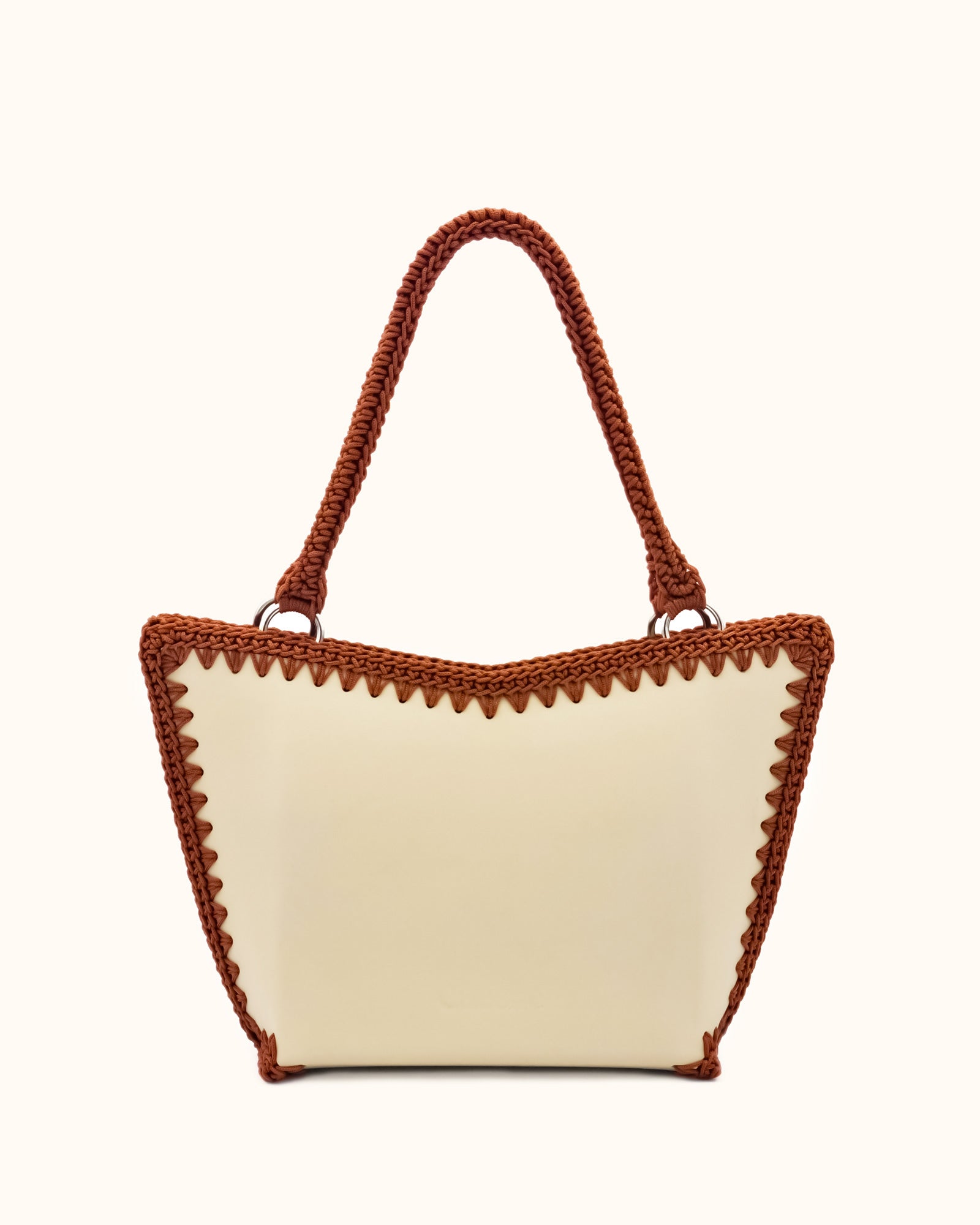 Bolso shopper mediano artesanal Tatyana M beige y marron de cuero y crochet - Hecho a mano por Cueché