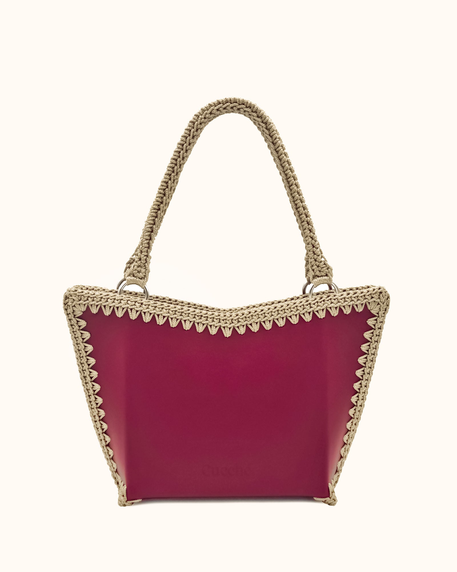 Bolso shopper mediano artesanal Tatyana M burdeos y beige de cuero y crochet - Hecho a mano por Cueché