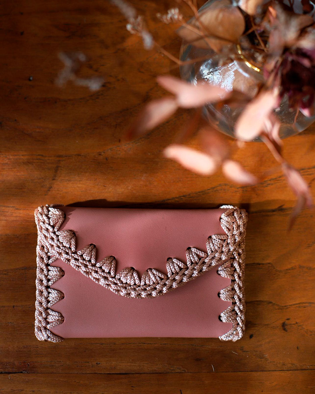Monedero Tarjetero de Cuero Rosa Nude