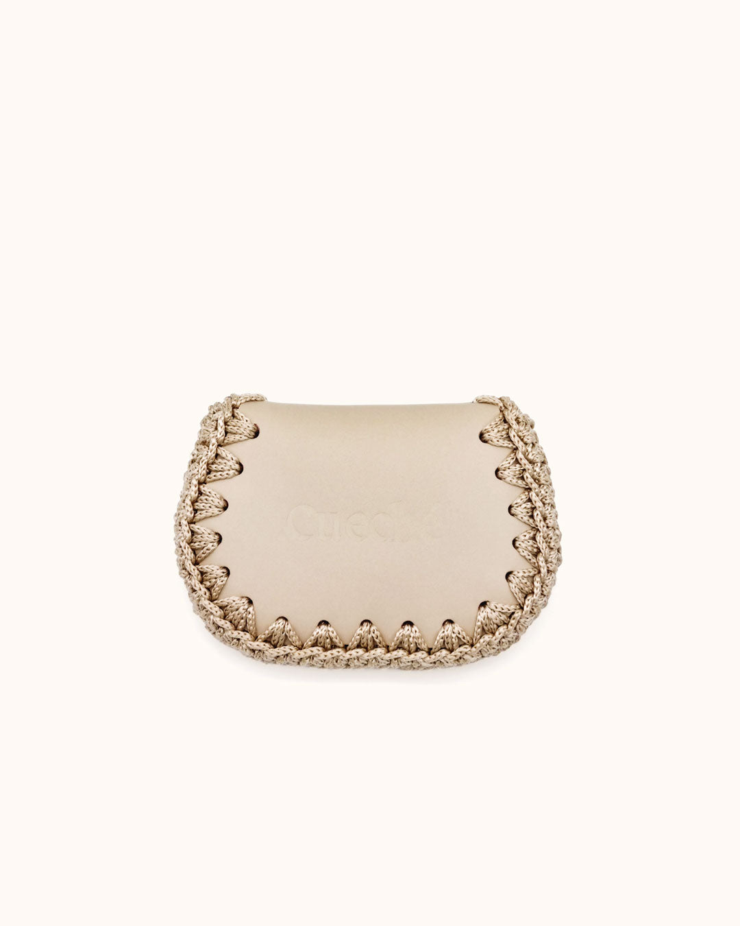 Monedero artesanal beige de cuero y crochet hecho a mano – Cueché