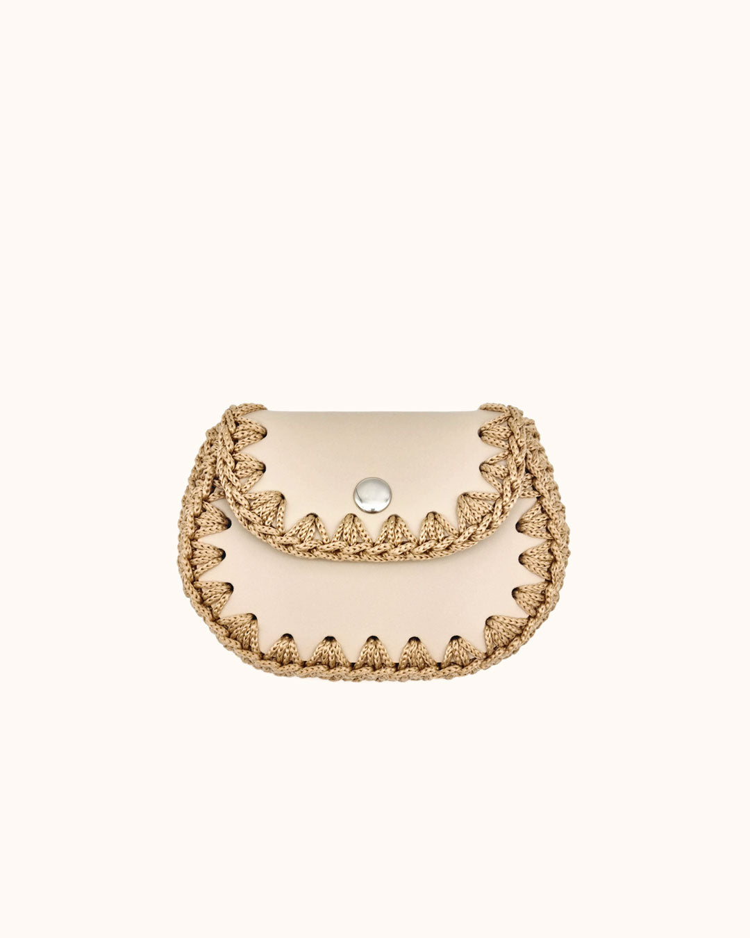 Monedero artesanal beige de cuero y crochet hecho a mano – Cueché