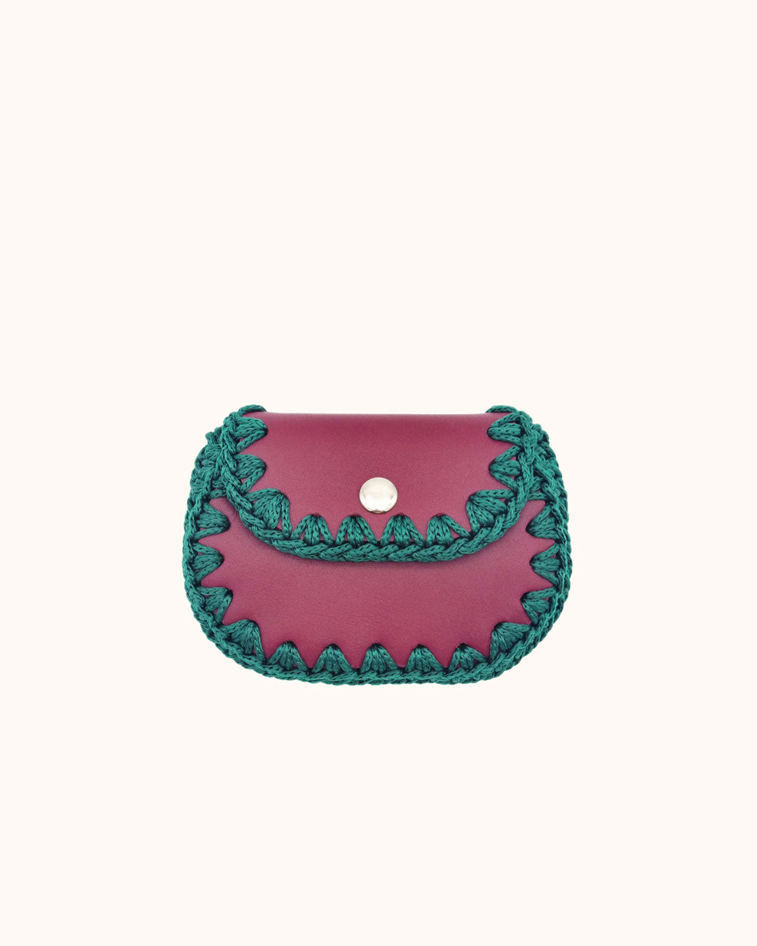 Monedero artesanal burdeos de cuero y crochet hecho a mano – Cueché