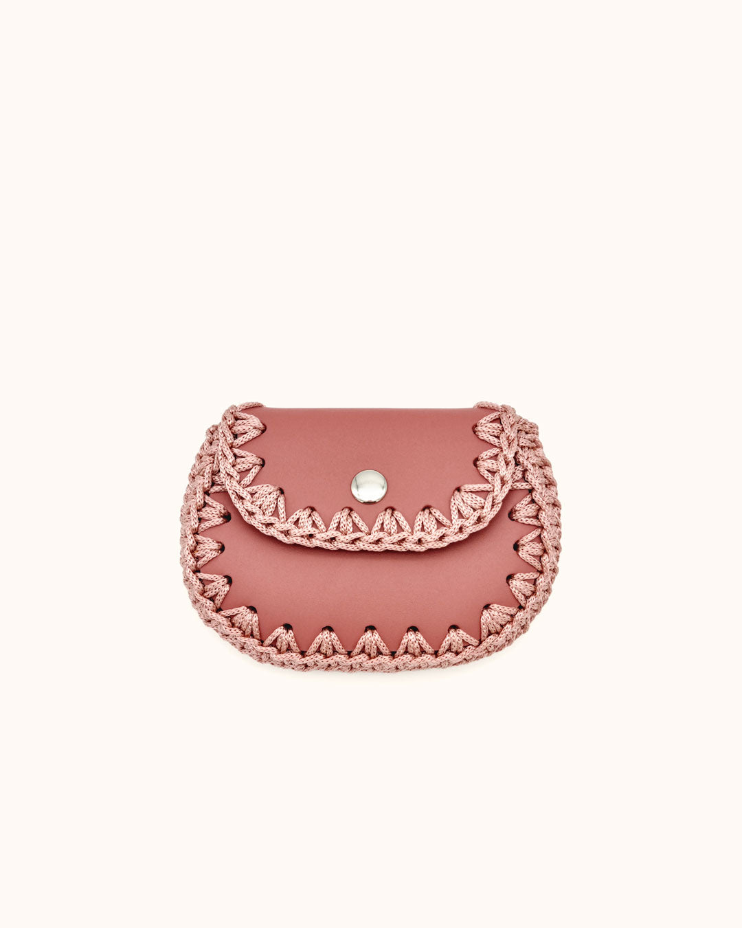 Monedero artesanal rosa de cuero y crochet hecho a mano – Cueché