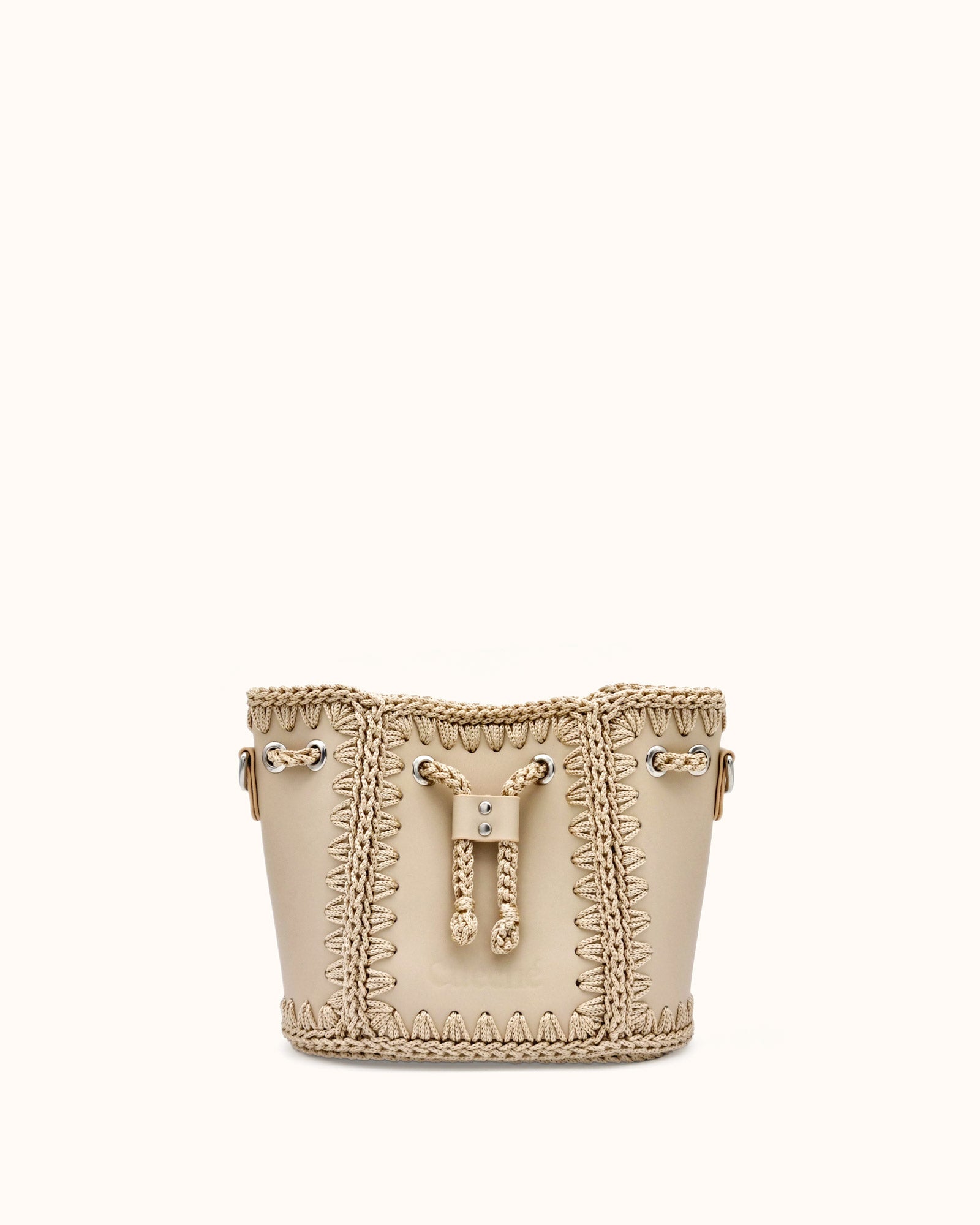 Bolso bombonera pequeño artesanal Olga S beige de cuero y crochet - Hecho a mano por Cueché