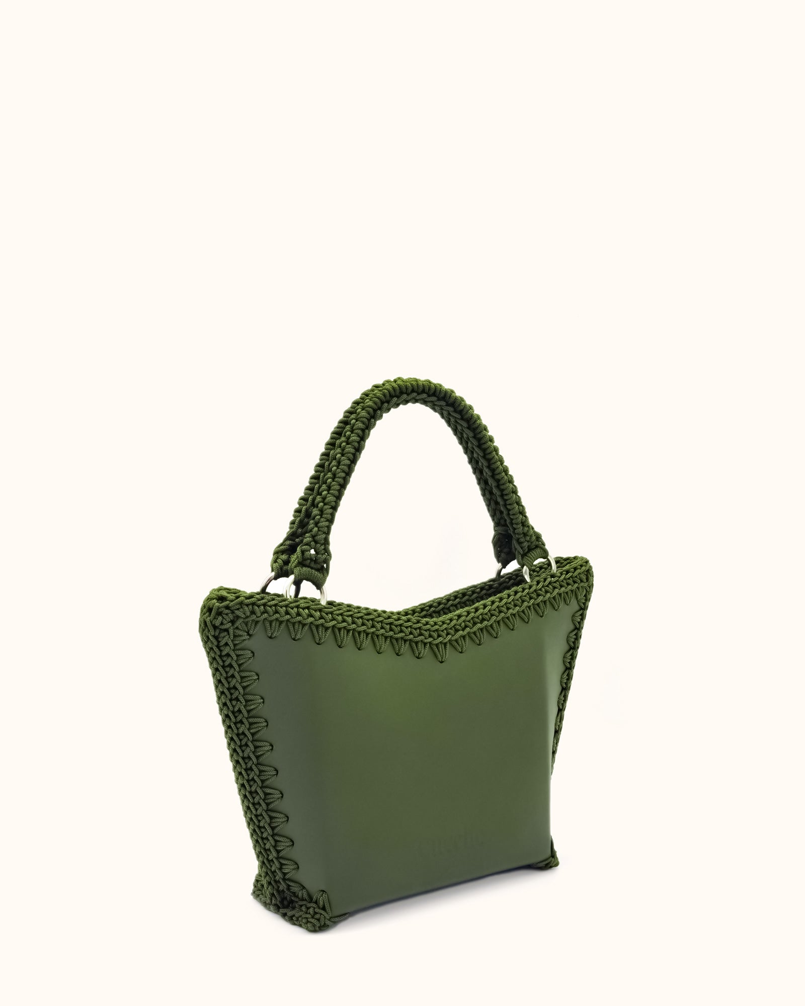 Bolso shopper pequeño artesanal Tatyana S verde de cuero y crochet - Hecho a mano por Cueché