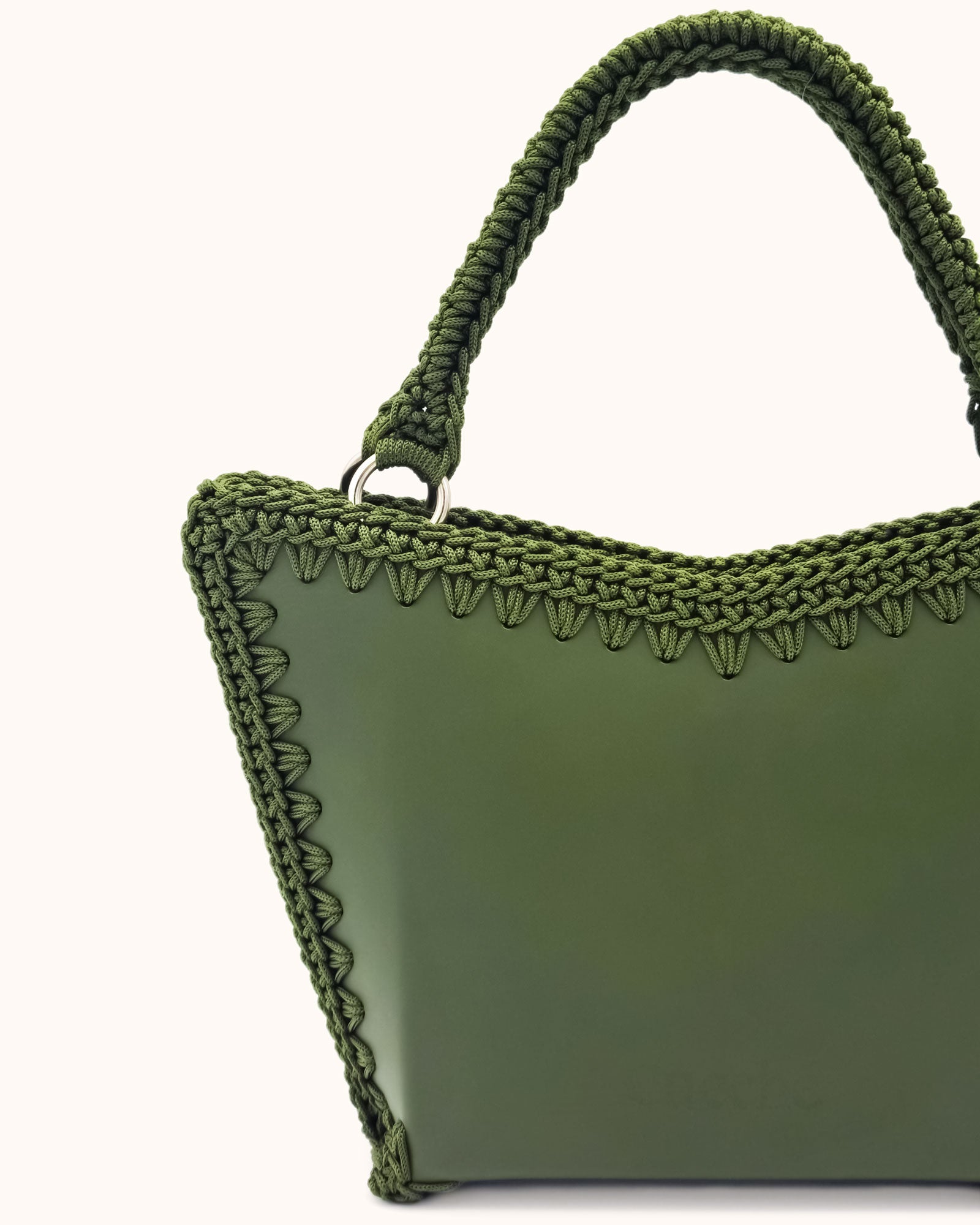 Bolso shopper pequeño artesanal Tatyana S verde de cuero y crochet - Hecho a mano por Cueché