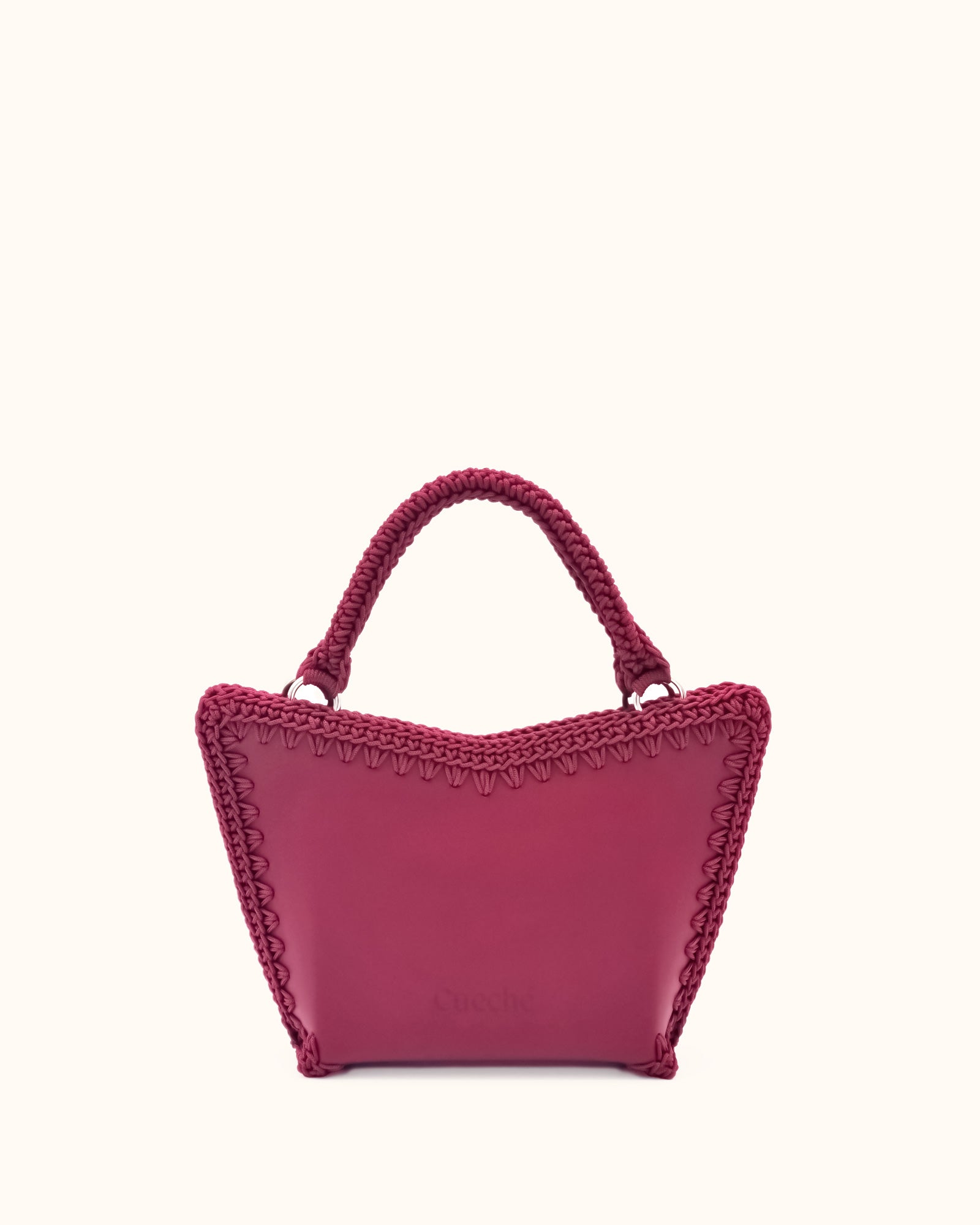 Bolso shopper pequeño artesanal Tatyana S burdeos de cuero y crochet - Hecho a mano por Cueché