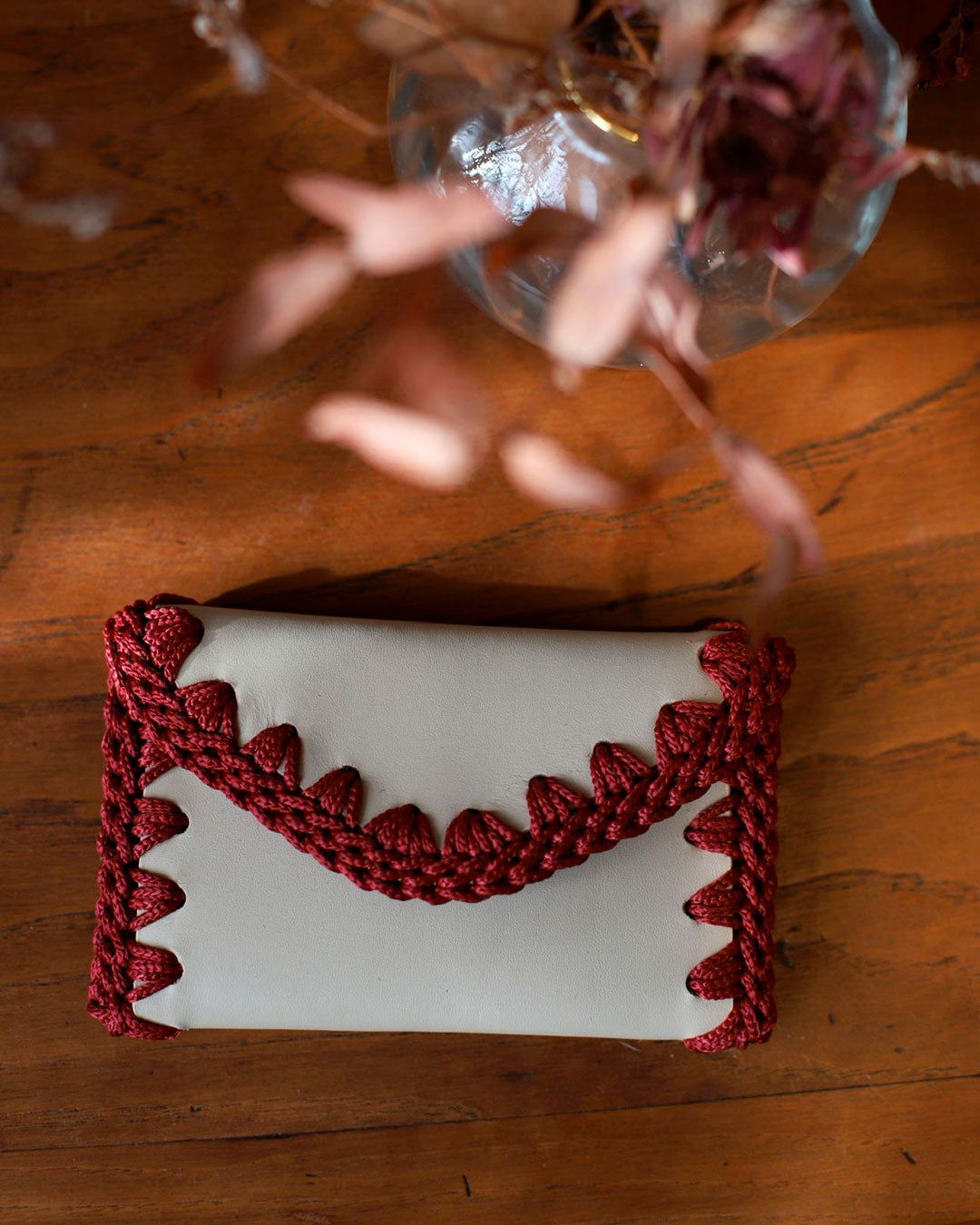 Monedero Tarjetero de Cuero Beige