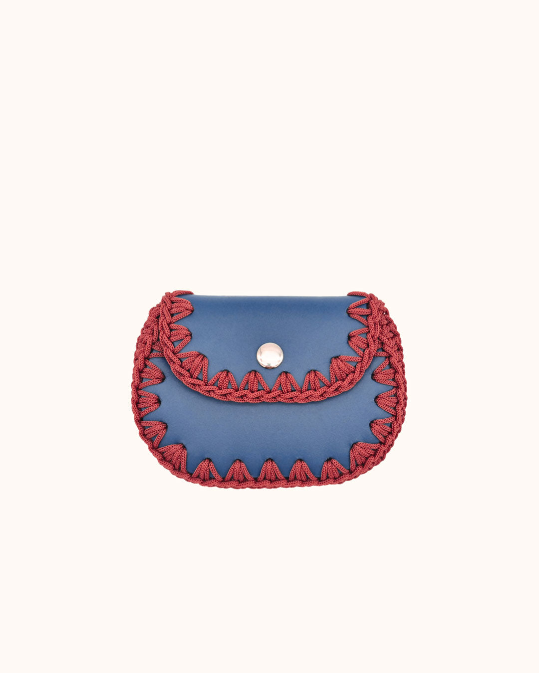 Monedero artesanal azul de cuero y crochet hecho a mano – Cueché