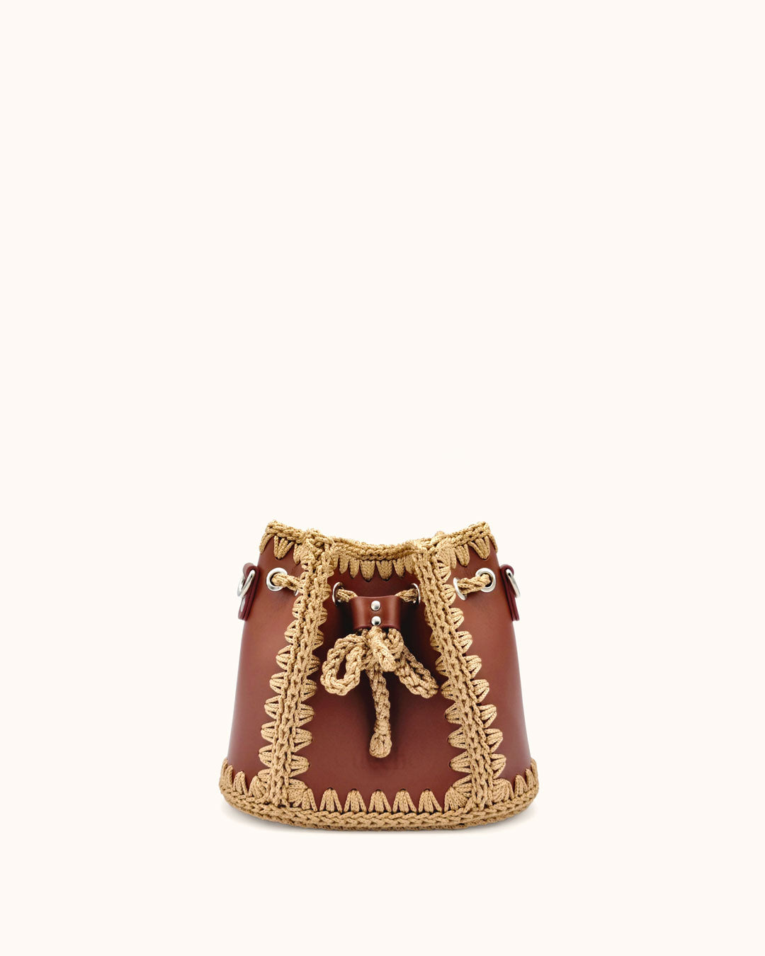 Bolso bombonera pequeño artesanal Olga S marrón de cuero y crochet - Hecho a mano por Cueché